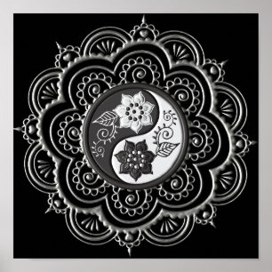 Poster Mandala Prata e Preto