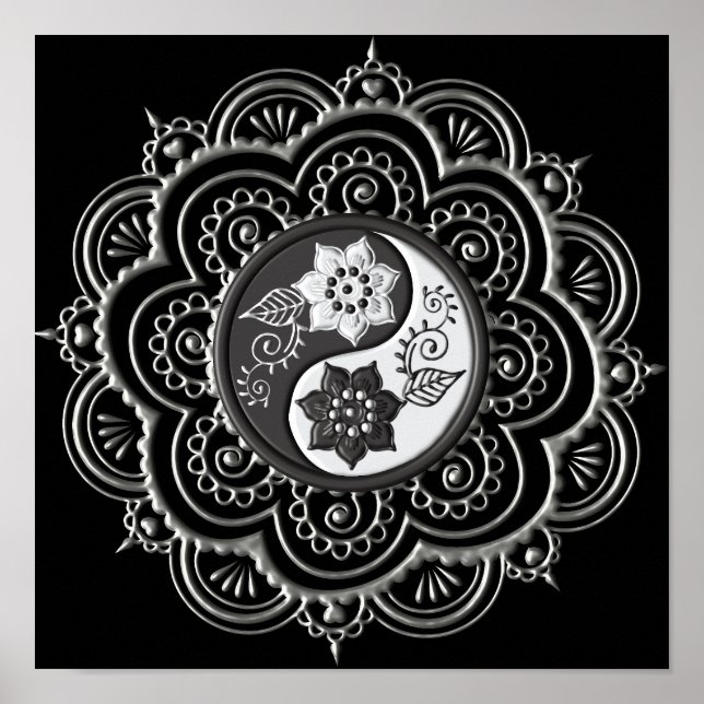 Poster Mandala Prata e Preto (Frente)
