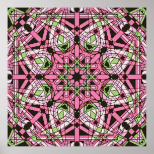 Poster Mandala Psicodélico Rosa e Verde em Caleidoscópio