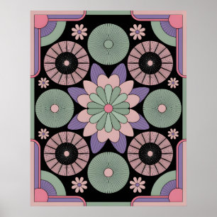 Poster Mandala Simetria Floral Pastel Retro