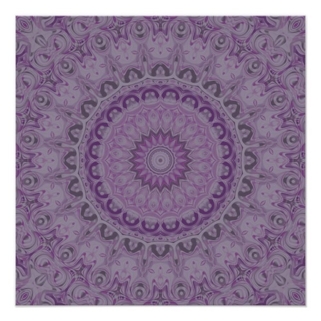 Pôster Mandala Sonho em Aquarela em Tons de Roxo (Frente)