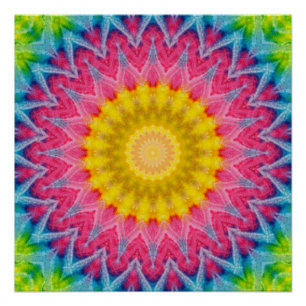 Pôster Mandalá Tie-Dye Arco-Íris com Simetria Vibrante