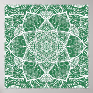 Poster Mandala Verde e Branca - Loergann em Rosemary