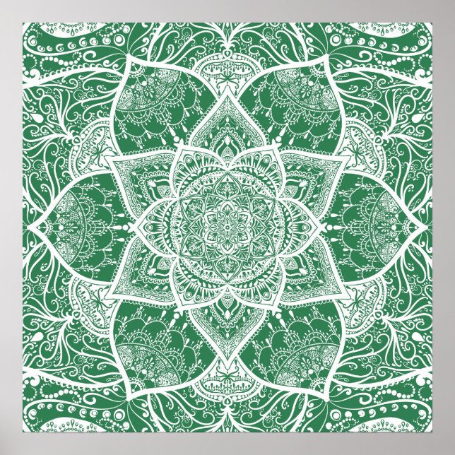 Poster Mandala Verde e Branca - Loergann em Rosemary (Frente)