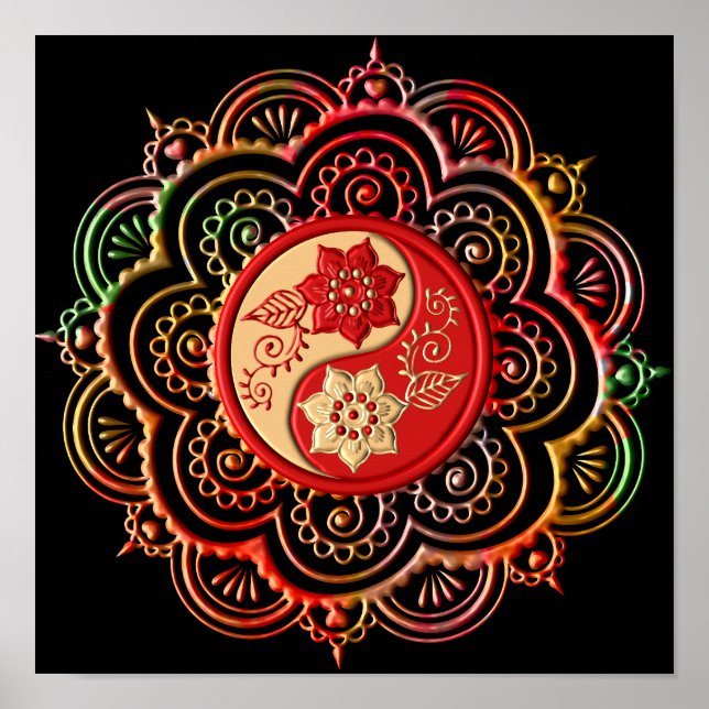 Poster Mandala Vermelho e Dourado (Frente)