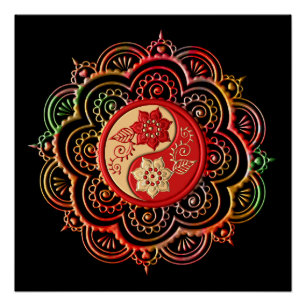 Pôster Mandala Vermelho e Dourado