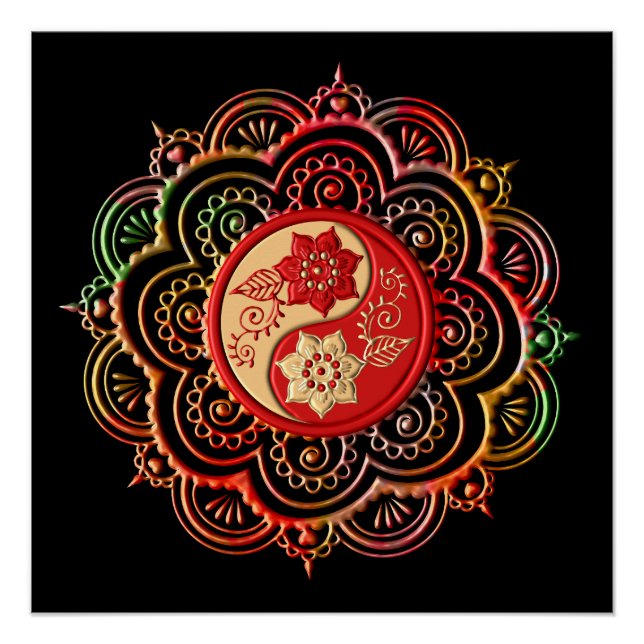 Pôster Mandala Vermelho e Dourado (Frente)