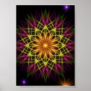Poster Mandalas Geométricas Neon Coloridas Espirituais Vi