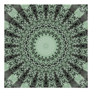 Pôster Mandalas Verde-Salvia com Padrão Inspirado em Folh