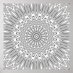 Poster Mandalas Zig-Zag Explosão Solar com Padrão de Linh