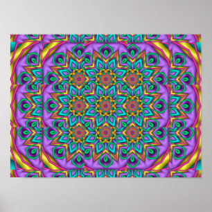 Poster Mandarim Fractal Mandala de Pavão Roxo