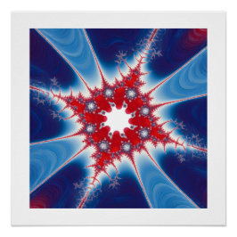 Pôster Mandelbrot Fractal Vermelho Branco e Azul Patrióti