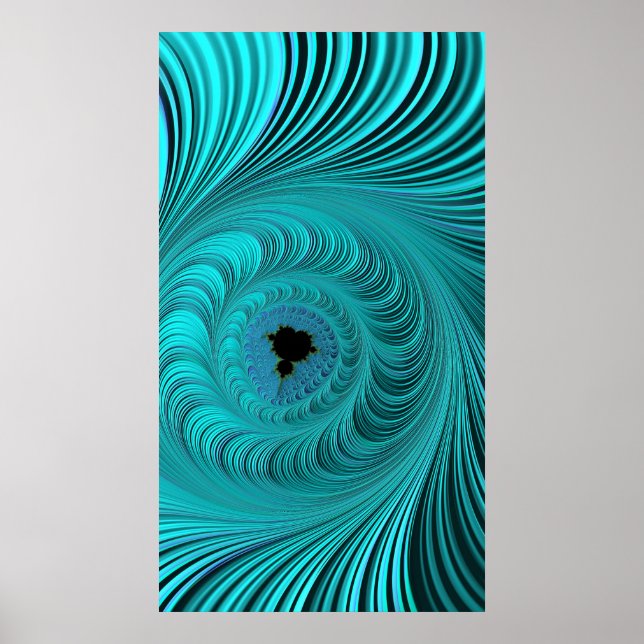 Poster Mandelbrot Whirlpool Aqua Blue Fractal Abstrato (Frente)