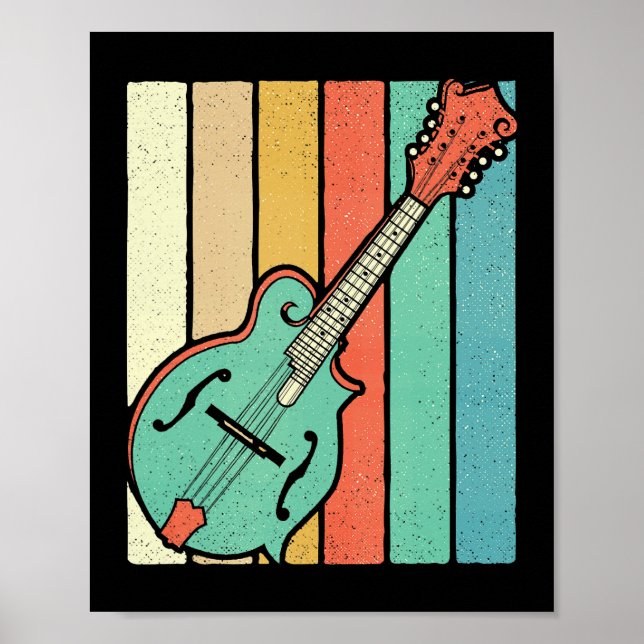 Poster Mandolin Player Funky Retro Bluegrass Mandolin Mus (Frente)