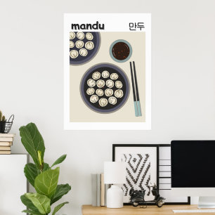 Poster Mandu Coreano Comida Moderna do Ano Novo