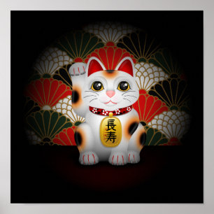 Pôster Maneki cerâmico branco Neko