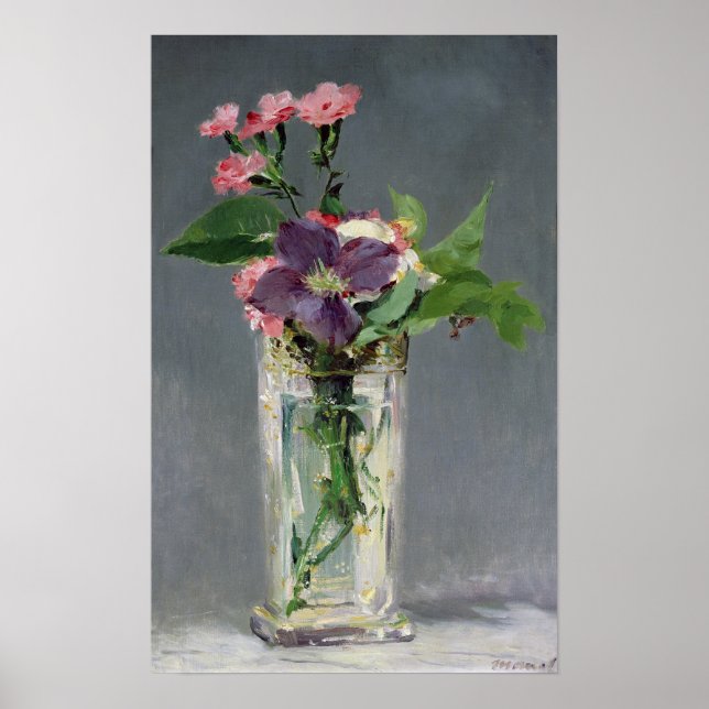 Pôster Manet | Pinks e Clematis num Vaso Cristal, 1882 (Frente)