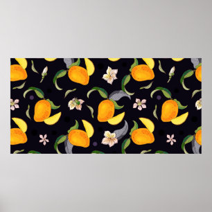 Poster Mango. Padrão sem costura com trópico amarelo e
