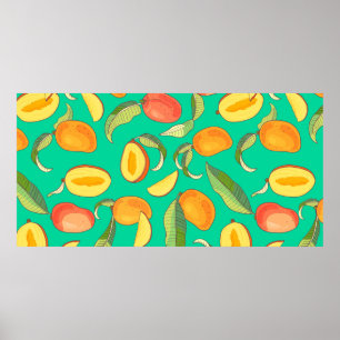 Poster Mango. Padrão sem costura com trópico amarelo e 
