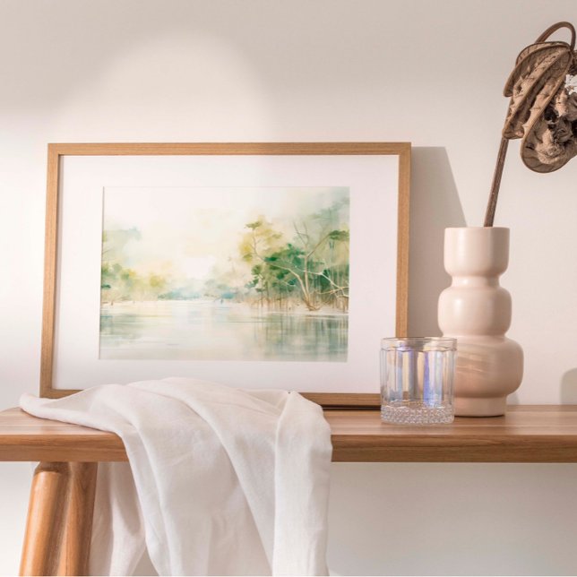Poster Mangroves - Pintura de Aquarela (A tranquil depiction of mangrove trees in muted, gentle tones, capturing the essence of coastal hope)
