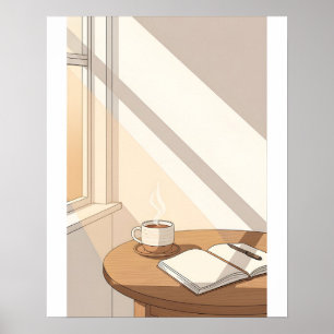 Poster Manhã Aconchegante de Café sob a Luz da Janela