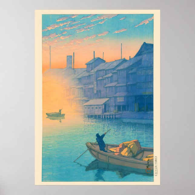 Poster Manhã em Dotonbori em Osaka por Kawase Hasui (Frente)