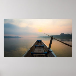 Pôster Manhã fora do lago com o barco