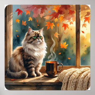 Poster Manhã - Gato com Café e Deixa Arte