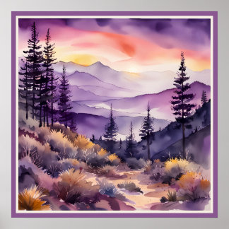 Poster Manhã Mist Smokey Mounts Watercolor