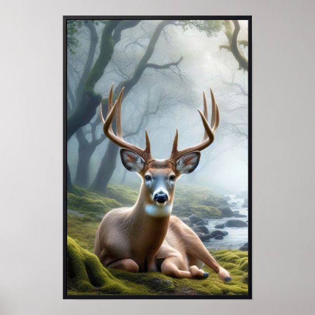 Poster Manhã Silenciosa na Floresta com Quadro Opcional (Frente)