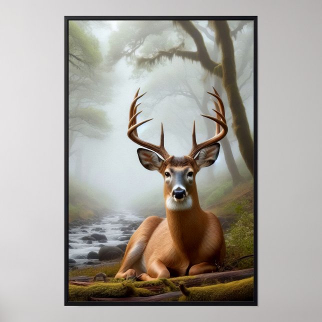 Poster Manhã Silenciosa na Floresta com Quadro Opcional (Frente)