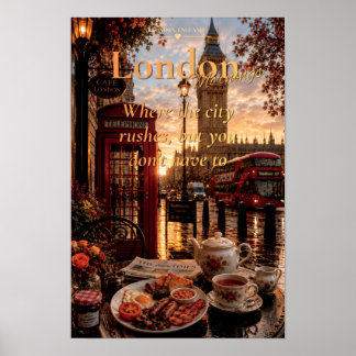 Poster Manhãs de Londres Big Ben Caixa de Telefone Vermel