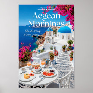 Poster Manhãs Egeias Santorini Cúpula Azul Arte Cénica
