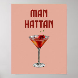 Poster Manhattan Cocktail Red Retro Drink