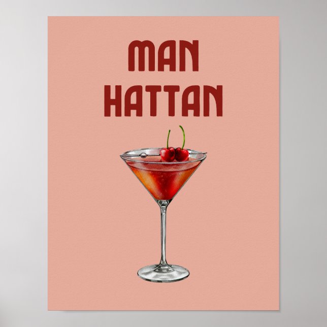 Poster Manhattan Cocktail Red Retro Drink (Frente)