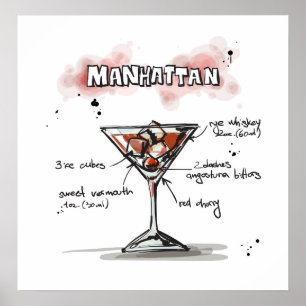 Pôster Manhattan Drink Recipiente Design