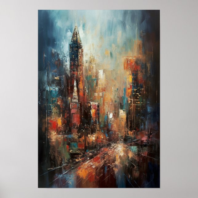 Poster Manhattan Nova Iorque Abstrato Oil (Frente)