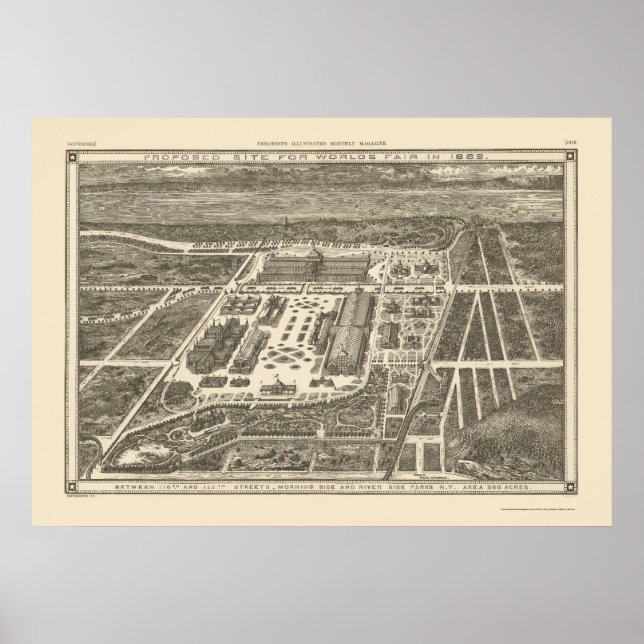 Pôster Manhattan, NY Panorâmica Map - 1883 (Frente)