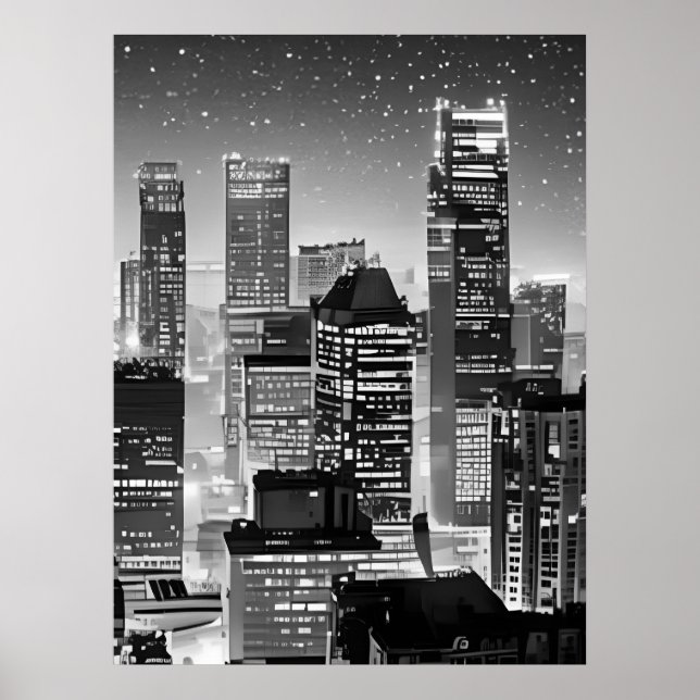 Poster Manhattan sob as estrelas em preto e branco (Frente)