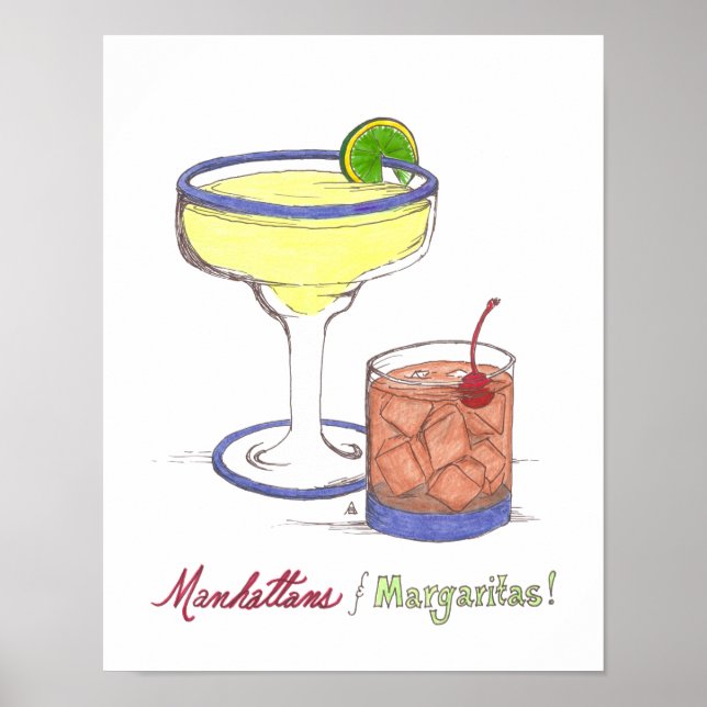 Pôster Manhattans & Margaritas | Personalizável (Frente)