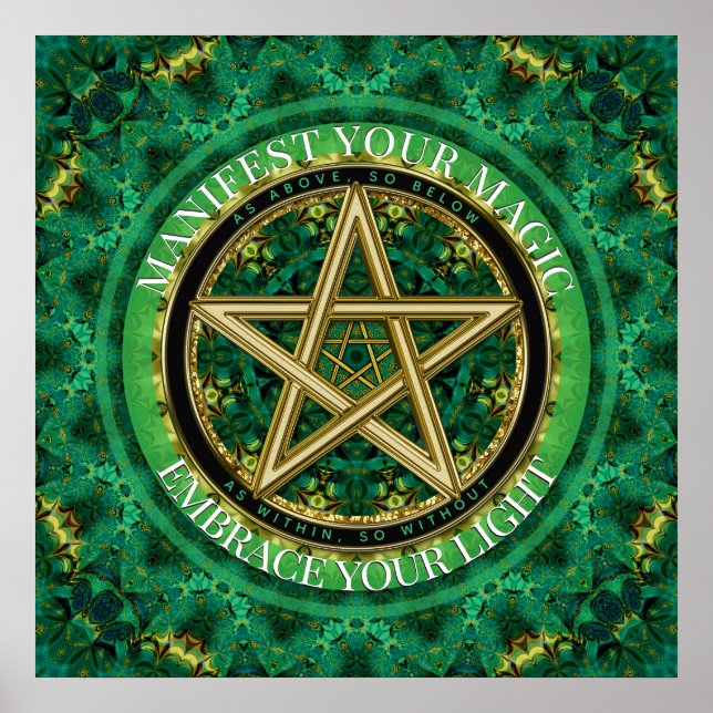 Poster Manifest Your Magic Golden Pentacle Nature Green (Frente)