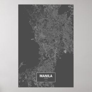 Pôster Manila, Filipinas (branco a preto)
