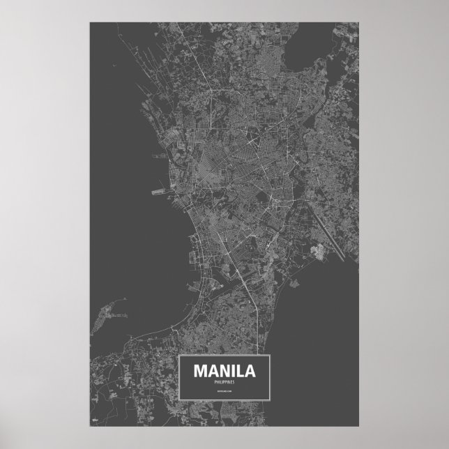Pôster Manila, Filipinas (branco no preto) (Frente)