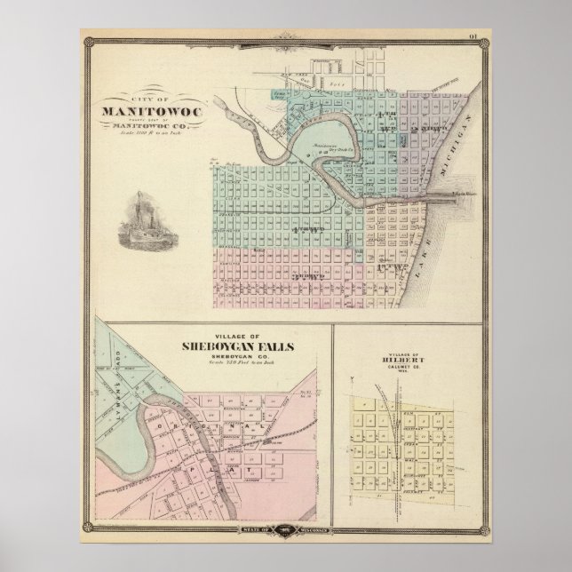 Poster Manitowoc, Sheboygan and Hilbert, Wis (Frente)