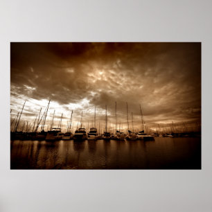 Poster Manly Yacht Club in Dramatic Sepia Tones