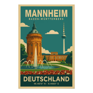 Pôster Mannheim Baden-Württemberg Deutschland Reiseplakat