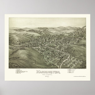 Poster Mannington, mapa panorâmico de WV - 1897