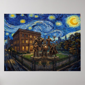 Poster Mansão dos Vingadores Noite Estrelada Paisagem de