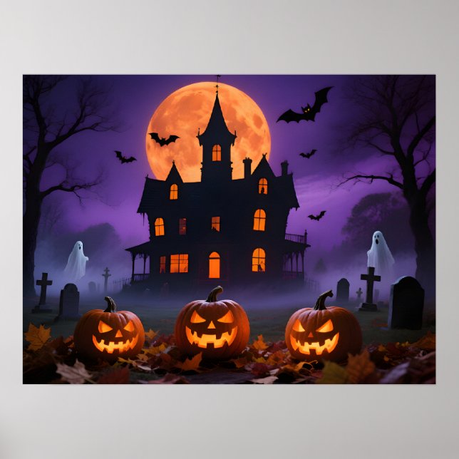 Poster Mansão Gótica Assustadora com Fantasmas e Cemitéri (Frente)