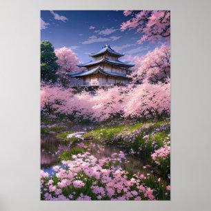 Poster Mansão Japonesa Embriagada por Sakura Blossoms